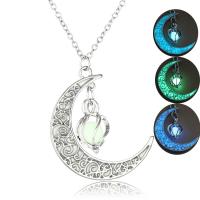 Luminated Necklace, Zinc Alloy, with Night-Light Stone, with 5cm extender chain, Moon, platinum color plated, fashion jewelry & Unisex & adjustable cm 