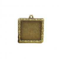 Zinc Alloy Pendant Cabochon Setting, Square, antique bronze color plated, DIY, 25mm, 20mm 