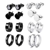 304 Stainless Steel Earring Set, Vacuum Ion Plating, 16 pieces & for man & with rhinestone 