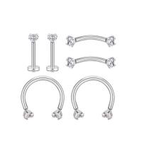 304 Stainless Steel Body Piercing Jewelry Set, 6 pieces & Unisex & micro pave cubic zirconia, original color 