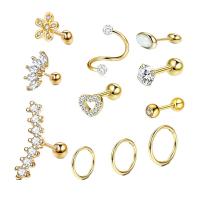 Stainless Steel Ear Piercing Jewelry, 304 Stainless Steel, Vacuum Ion Plating, Unisex & micro pave cubic zirconia & hollow 