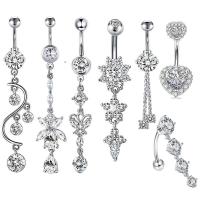 Stainless Steel Belly Ring, 304 Stainless Steel, Vacuum Ion Plating, Unisex & micro pave cubic zirconia 5mm, 8mm 