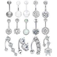 Stainless Steel Belly Ring, 304 Stainless Steel, Vacuum Ion Plating, Unisex & with rhinestone 5mm, 8mm 
