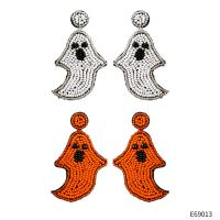 Glass Seed Beads Earring, Seedbead, with Microfiber PU & Crystal, Ghost, Halloween Design & for woman 