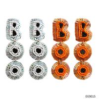Glass Seed Beads Earring, Seedbead, with Sequins & Microfiber PU, Alphabet Letter, Halloween Design & for woman 