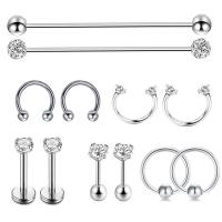 Stainless Steel Nose Piercing Jewelry, 304 Stainless Steel, 12 pieces & Unisex & with rhinestone, original color, 6mm, 5mm  