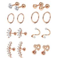 Stainless Steel Ear Piercing Jewelry, 304 Stainless Steel, Vacuum Ion Plating, Unisex & micro pave cubic zirconia 