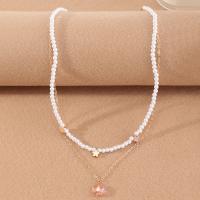 Plastic Pearl Necklace, with Resin & Zinc Alloy, with 2.17inch extender chain, Double Layer & fashion jewelry & for woman Approx 17.6 Inch 