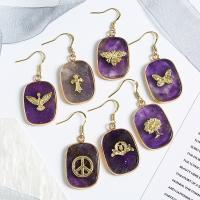 Amethyst Drop Earring, with Brass, Rectangle, gold color plated & for woman, purple 