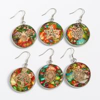 Ammolite Drop Earring, with Brass, Round, silver color plated & for woman 26.5mm 