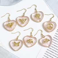 Rose Quartz Drop Earring, with Brass, Heart, gold color plated & for woman, pink 