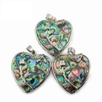 Abalone Shell Pendants, with Zinc Alloy, Heart, silver color plated, Unisex, multi-colored 