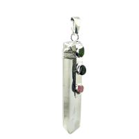 Gemstone Brass Pendants, Clear Quartz, with Gemstone & Brass, Conical, silver color plated, Unisex, mixed colors 
