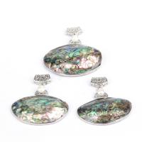 Abalone Shell Pendants, with Plastic Pearl & Brass & Zinc Alloy, silver color plated, Unisex, multi-colored 