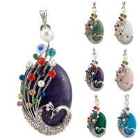 Gemstone Zinc Alloy Pendants, Natural Stone, with Crystal & Plastic Pearl & Zinc Alloy, silver color plated & Unisex 