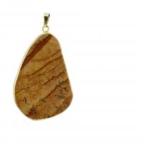 Gemstone Brass Pendants, Natural Stone, with Brass, irregular, plated & Unisex 