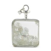 Gemstone Brass Pendants, Glass, with Gemstone & Brass & Zinc Alloy, Square, silver color plated & Unisex 