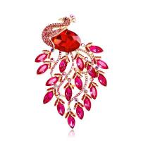 Crystal Brooch, Zinc Alloy, with Crystal, Peacock, gold color plated, for woman & faceted 