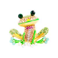Rhinestone Zinc Alloy Brooch, Frog, gold color plated, for woman & enamel & with rhinestone, mixed colors 