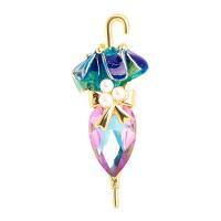 Crystal Brooch, Zinc Alloy, with Crystal & Plastic Pearl, Umbrella, gold color plated, for woman 