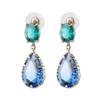 Cubic Zircon (CZ) Drop Earring, Brass, with Cubic Zirconia, Teardrop, gold color plated, for woman & faceted, mixed colors 