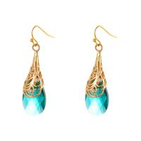 Cubic Zircon (CZ) Drop Earring, Brass, with Cubic Zirconia, Teardrop, gold color plated, for woman & faceted, malachite green 