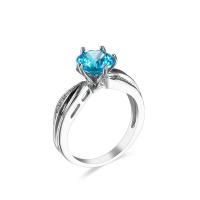 Cubic Zircon Brass Finger Ring, with Cubic Zirconia, platinum plated & for woman & faceted, acid blue 