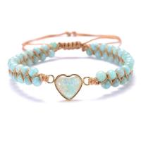 Gemstone Woven Ball Bracelets, ​Amazonite​, with Polyester Cord & Resin & Zinc Alloy, Heart, gold color plated, Unisex & adjustable, blue cm 