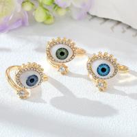 Evil Eye Jewelry Finger Ring, Zinc Alloy, with Resin, gold color plated, for woman & with rhinestone 26mm 