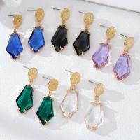 Crystal Drop Earring, Zinc Alloy, with Crystal, Pentagon, gold color plated, for woman & faceted 40mm 