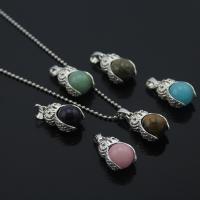 Gemstone Necklaces, with Zinc Alloy, Owl, silver color plated & Unisex .7 Inch 