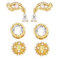 Cubic Zirconia Micro Pave Brass Earring, 18K gold plated & micro pave cubic zirconia & for woman, golden 