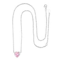 Brass Cubic Zirconia Necklace, with 2 extender chain, Heart, plated, for woman & with cubic zirconia .7 Inch 