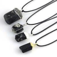 Obsidian Necklace, with leather cord, with 1.97inch extender chain, Unisex 20*10mm-30*15mm Approx 17.72 Inch 