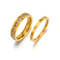 Нержавеющая сталь Rhinestone палец кольцо, Нержавеющая сталь 304, 2 шт. & Мужская & разный размер для выбора & со стразами, Золотой, продается Пара