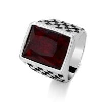 304 Stainless Steel Finger Ring, with Ruby & for man, original color 