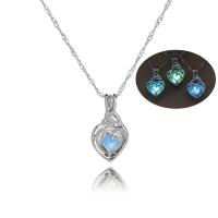 Luminated Necklace, Zinc Alloy, with Night-Light Stone, Heart, platinum color plated, fashion jewelry & for woman cm 