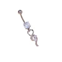 Stainless Steel Belly Ring, 304 Stainless Steel, Heart, fashion jewelry & for woman & with rhinestone, platinum color 