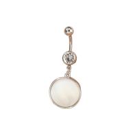Stainless Steel Belly Ring, 304 Stainless Steel, with White Shell, Flat Round, fashion jewelry & for woman & with rhinestone, platinum color 