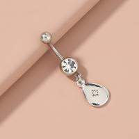 Stainless Steel Belly Ring, 304 Stainless Steel, Teardrop, fashion jewelry & for woman & with rhinestone, platinum color 