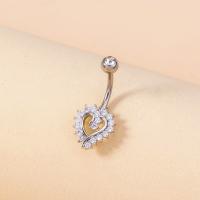 Belly Ring Jewelry, Brass, Heart, platinum color plated, fashion jewelry & micro pave cubic zirconia & for woman, platinum color 
