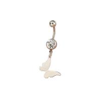 Stainless Steel Belly Ring, 304 Stainless Steel, Butterfly, fashion jewelry & for woman & with rhinestone, platinum color 