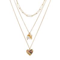 Fashion Multi Layer Necklace, Zinc Alloy, with Abalone Shell & Freshwater Pearl, with 5cm extender chain, Heart, KC gold color plated, three layers & fashion jewelry & adjustable & for woman, golden cm, 38 cm, 50 cm 