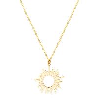 Stainless Steel Jewelry Necklace, 304 Stainless Steel, Sun, real gold plated, for woman & hollow Approx 16 Inch 