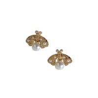 Plastic Pearl Zinc Alloy Earring, with Shell Pearl, Bee, gold color plated, for woman 