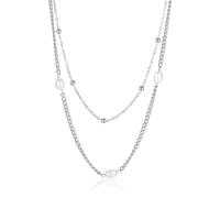 Natural Freshwater Pearl Necklace, 304 Stainless Steel, with Freshwater Pearl, with 2.17inch extender chain, Vacuum Ion Plating, Double Layer & fashion jewelry & for woman Approx 14.57 Inch 