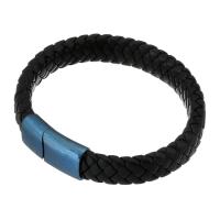 Cowhide Bracelets, 304 Stainless Steel, with cowhide cord, fashion jewelry & Unisex, black, 29*14mm,11mm Approx 8.5 Inch 