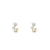 Enamel Zinc Alloy Stud Earring, Flower, high quality plated, fashion jewelry & for woman & with rhinestone, golden 