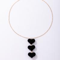 Zinc Alloy Necklace, with Velveteen, with 6cm extender chain, Heart, gold color plated, fashion jewelry & for woman, black cm 