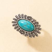 Turquoise Zinc Alloy Finger Ring, with turquoise, silver color plated, fashion jewelry & for woman & blacken, two different colored, 18mm 